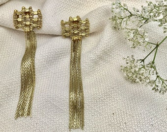 Gold Fair Trade Indian Tassel Earrings, Gold Fringe Disco Statement Earrings, Boho Gold India Dangling Earrings, Fringe 70s Earrings