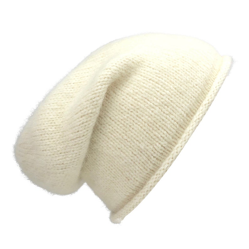 White Knit Beanie Hat, Ivory Fair Trade Handmade Slouchy Alpaca Beanie ...