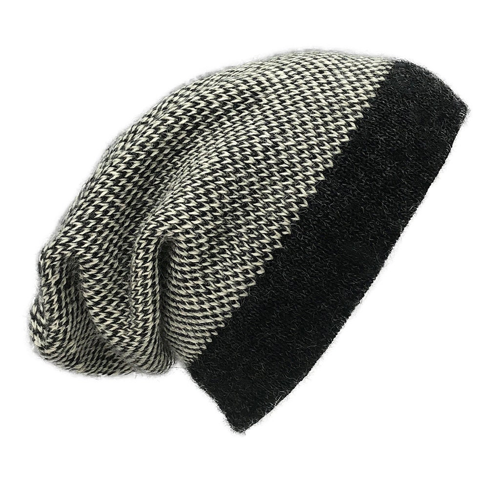 Black and White Alpaca Knit Beanie Hat Fair Trade Handmade - Etsy