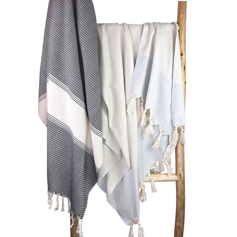 Charcoal Fair Trade Towels Blue Stripe Bath Towel Beige Etsy