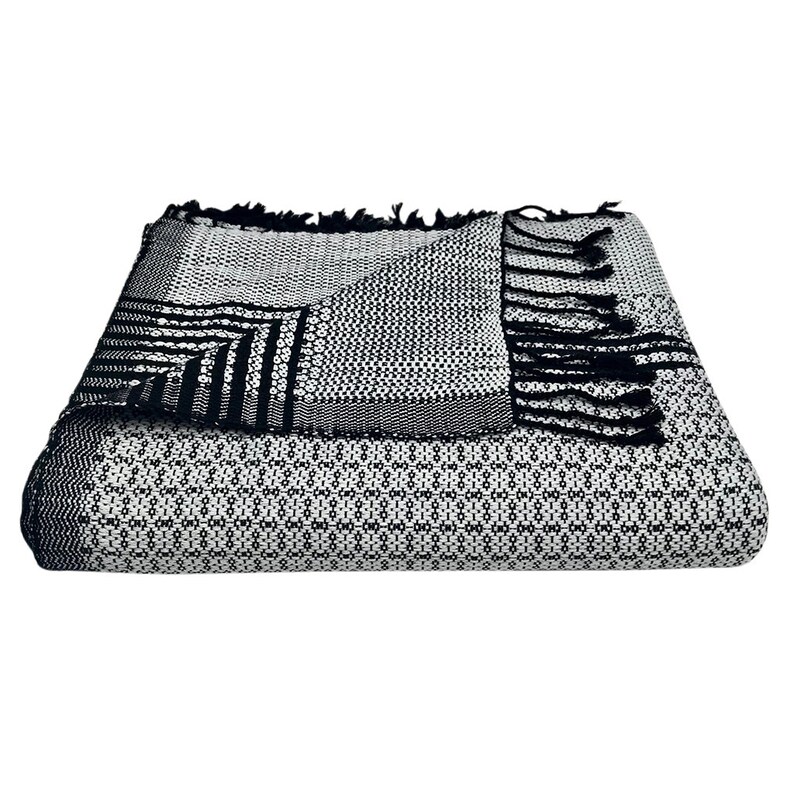 Gray Silver Black Fair Trade Tapestry Blanket, Handloom Tapestry Blanket Cambodia, Gray Silver Black Organic Cotton Handmade Tapestry Throw image 4