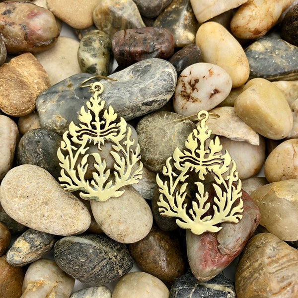 Recycled Khmer Temple Earrings, Fair Trade Bomb Shell Earrings, Recycled Cambodia Brass Earrings