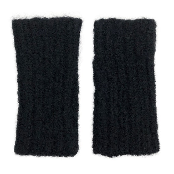 Black Knit Fingerless Alpaca Gloves Handmade Fair Trade Peru | Etsy
