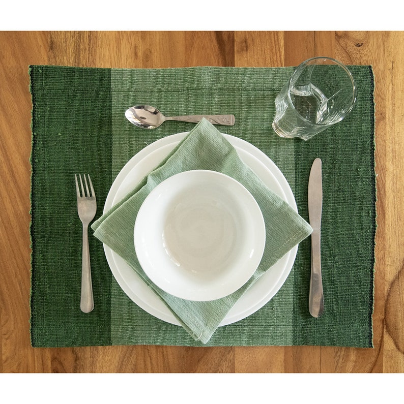 Set of 2 Handloom Striped Placemat Set Green, Pink Ethiopia Cotton Placemats, Blue Handmade Placemats, Gray Fair Trade Kitchen Placemat image 1