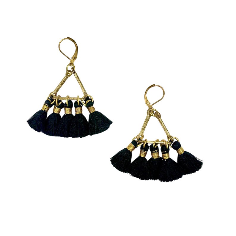 Tassel Fan Earrings White Tassel Earrings Fair Trade Black Etsy