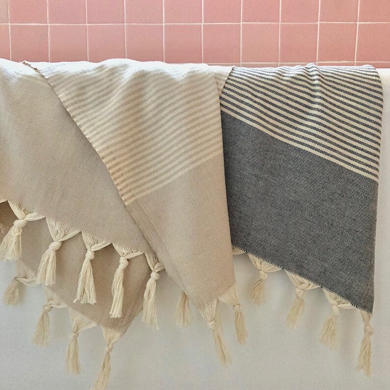 Charcoal Fair Trade Towels Blue Stripe Bath Towel Beige Etsy