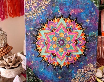 MandalasByRainbowSoul mini dot mandala acrylic painting on canvas dot art spiritual decoration ~ mandala canvas hand painted gift for her