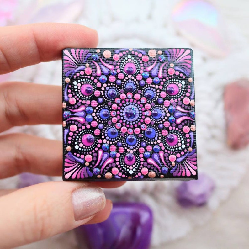 MandalasByRainbowSoul mini dot mandala acrylic painting on canvas dot art spiritual decoration ~ mandala canvas hand painted gift for her