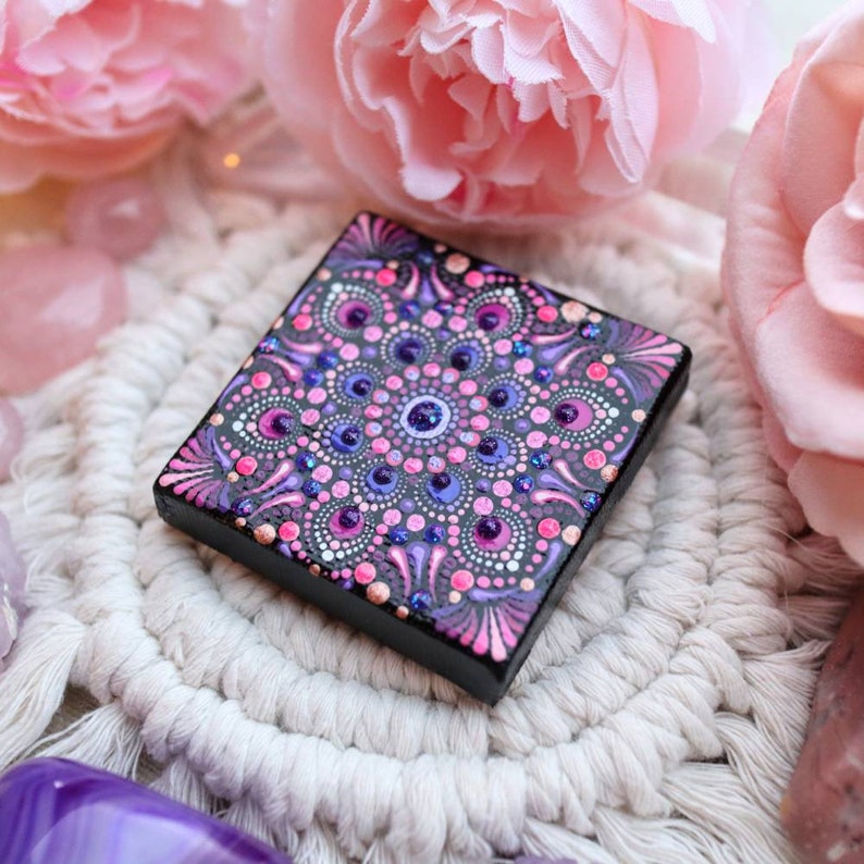 MandalasByRainbowSoul mini dot mandala acrylic painting on canvas dot art spiritual decoration ~ mandala canvas hand painted gift for her