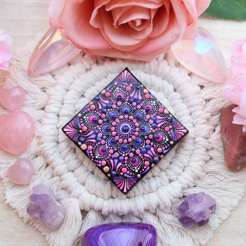 MandalasByRainbowSoul mini dot mandala acrylic painting on canvas dot art spiritual decoration ~ mandala canvas hand painted gift for her