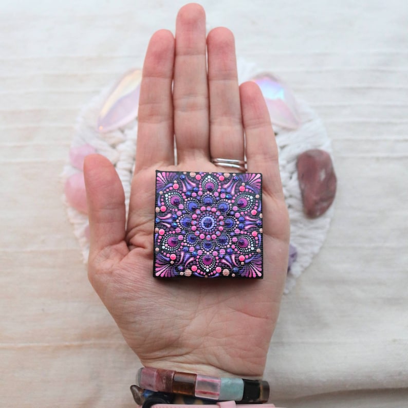 MandalasByRainbowSoul mini dot mandala acrylic painting on canvas dot art spiritual decoration ~ mandala canvas hand painted gift for her