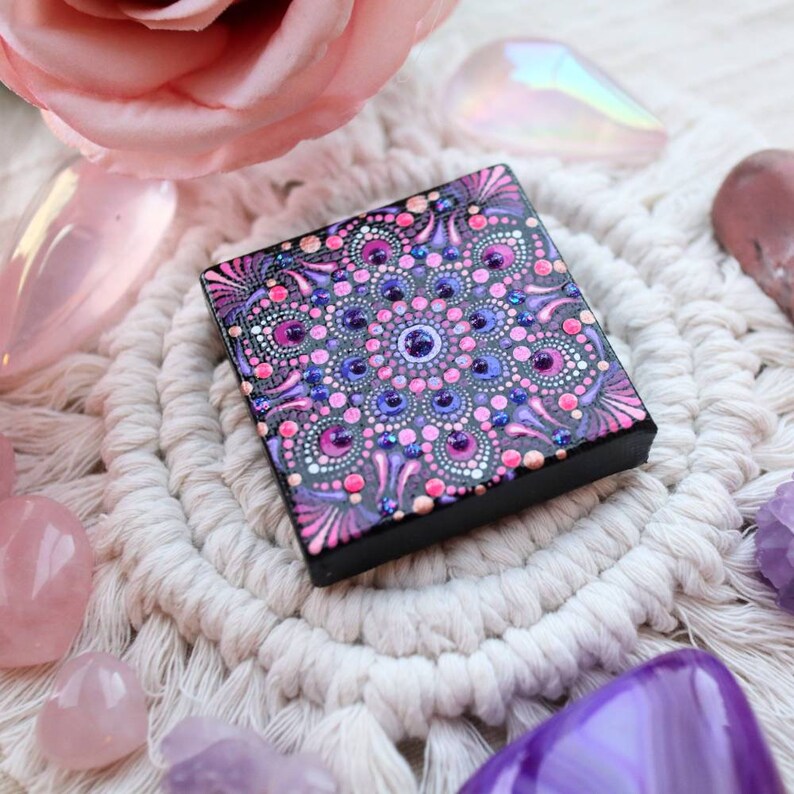 MandalasByRainbowSoul mini dot mandala acrylic painting on canvas dot art spiritual decoration ~ mandala canvas hand painted gift for her