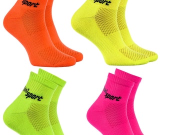 Rainbow Socks - Women Men Terry Sport Ankle Socks Neon 4 pairs