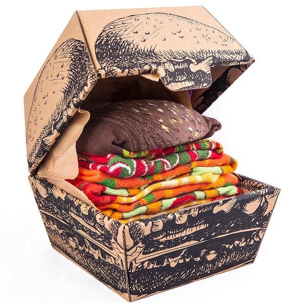 Funny and Original Vegan Burger Socks Box for Women and Men. Gift Novelty by Rainbow Socks. Make a delicious surprise!