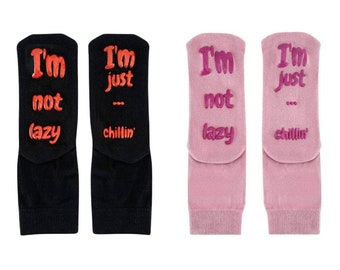 Non-Slip Cotton Lazy Socks With ABS Grips 2 pairs black pink