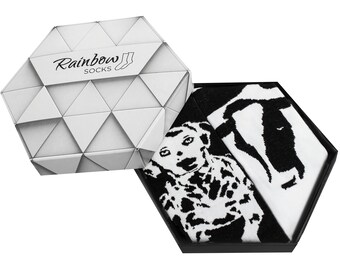Schwarz-weiße Tiere Socken Box Dalmatiner Kuh - Rainbow Socks®