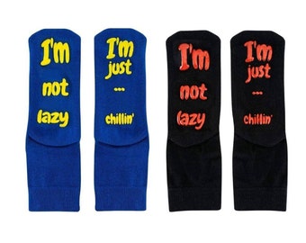 Non-Slip Cotton Lazy Socks With ABS Grips 2 pairs black blue