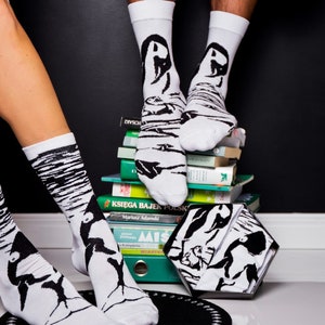 Black&White Animals Socks Box Animal Patterned Socks: Penguin, Orca. Elegant and Ready to Hand Gift. High Quality Socks Made in Europe imagem 4