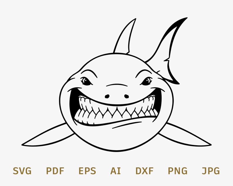 Funny Shark Art Design Svf Cute Smiling Shark Vector Beware Etsy France