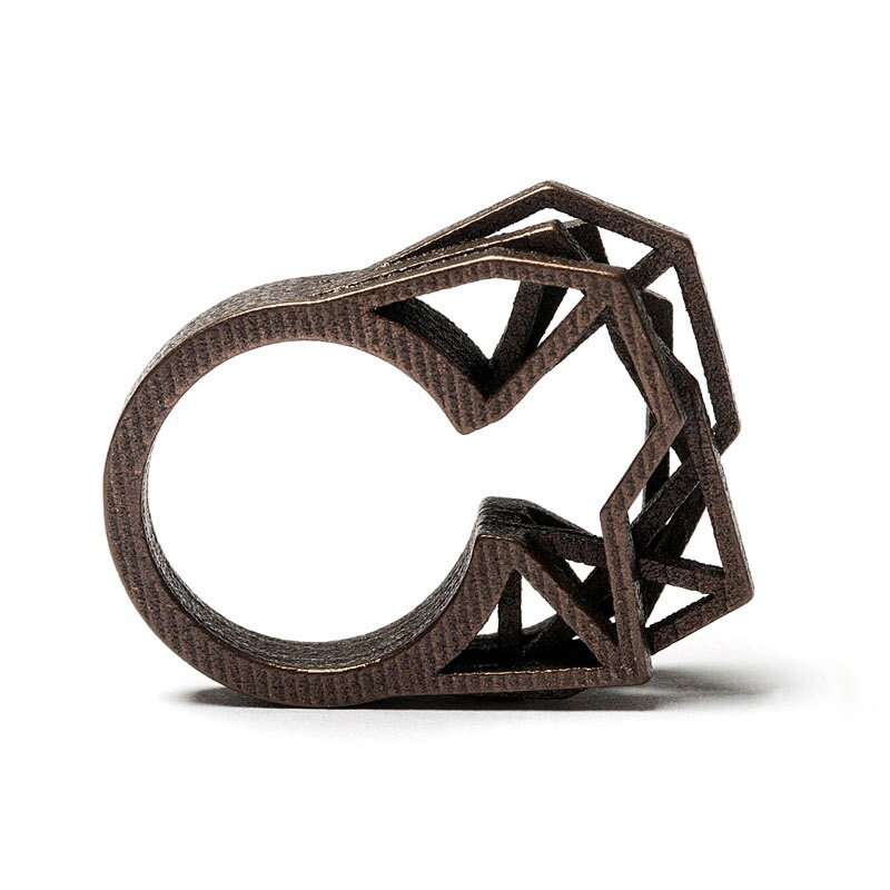 Bronze Steel Ring, 3D Printed Jewelry, Abstract Ring, Steampunk Ring ...