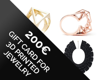 gift card, voucher for 3d printed jewelry , last minute present, printable voucher, artistic jewelry gift, gift idea, 200 euro gift card
