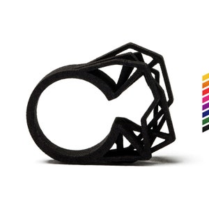 black ring, 3D printed jewelry, statement ring, modern ring, goth ring, statement jewelry, futuristic ring, extra large ring, XL, plus size