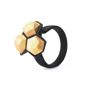 geometric black and gold ring, 3D printed jewelry, statement ring, modern ring, nylon ring, abstract jewelry