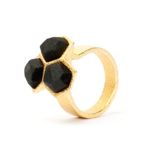 geometric gold and black ring, 3D printed jewelry, statement ring, modern ring, honeycomb ring, contemporary jewelry, queen b, hexagonal