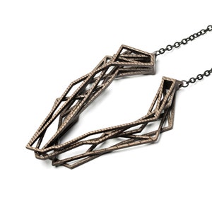 bronze geometric necklace, 3D printed jewelry, statement necklace, steampunk necklace for men and women, structural necklace