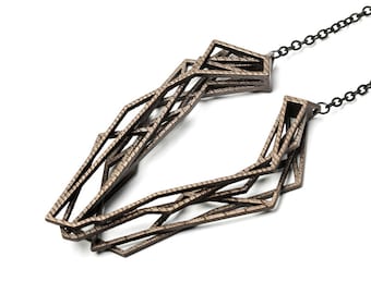 bronze geometric necklace, 3D printed jewelry, statement necklace, steampunk necklace for men and women, structural necklace