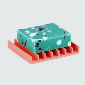 red soap dish, coral soap tray, 3d printed recycled plastic, sustainable soap holder, soap drain, red bathroom design homeware