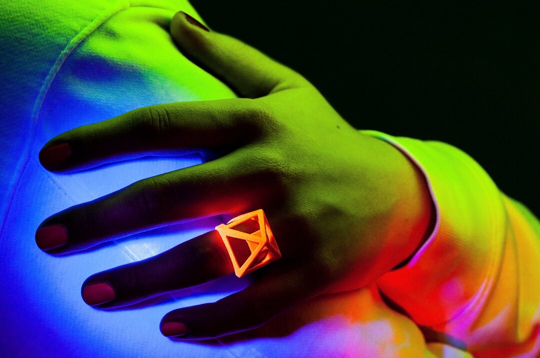Neon Orange 3D Printed Ring, Sci-fi Jewelry, Geometric Pyramid Ring ...