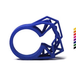 3D printed jewelry, statement ring, modern ring, blue geometric ring, orange red pink violet green black, extra large ring, XL, plus size