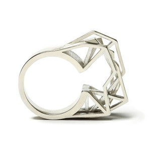 Sterling silver ring, 3D printed 925 silver, geometric silver ring, silver statement ring, modern ring, silver cocktail ring, celestial ring