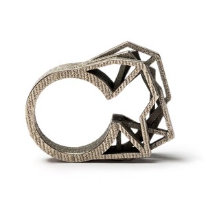 abstract steel ring, 3D printed jewelry, statement ring, modern ring, architecture jewelry, postmodern ring, steampunk jewelry