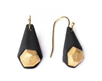 black and gold simple earrings, 3D printed jewelry, geometric earrings, statement earrings, modern earrings, drop earrings, gift for women