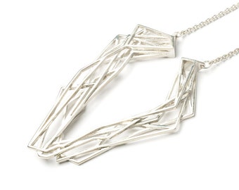 collar geométrico de plata, joyas impresas en 3D, collar con colgante, joyas de plata, collar de plata, plata 925, joyas de diseño