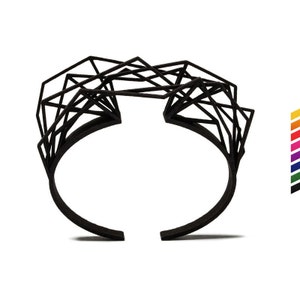 geometric cuff bracelet, 3D printed jewelry, black statement bracelet, modern bracelet, yellow orange red pink violet blue green bracelet