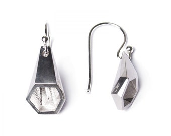 silver drop earrings, 3D printed jewelry, statement earrings, modern earrings, honeycomb earrings, gift for women