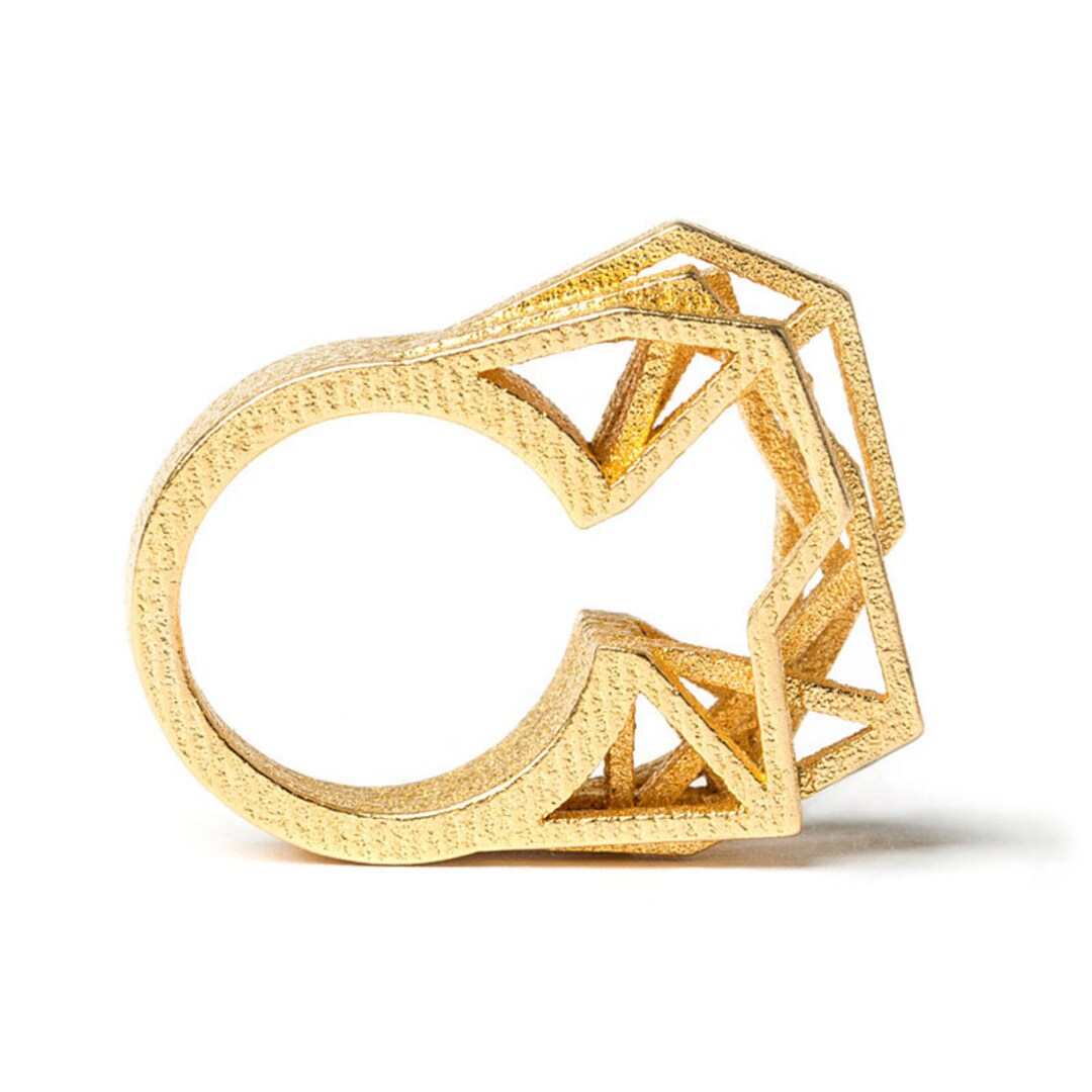 Geometric Gold Ring, 3D Printed Jewelry, Statement Ring, Steel Ring ...