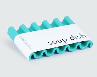portasapone ciano, portasapone turchese, plastica riciclata stampata in 3d, portasapone sostenibile, portasapone acqua fiume, arredamento bagno menta