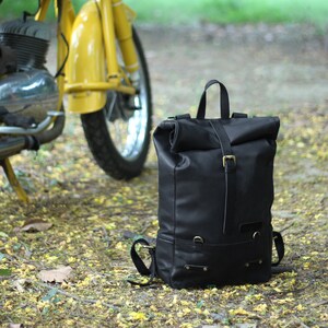 Genuine Leather Motorcycle Motorbike Roll Top Saddle Bag Backpack