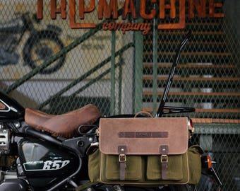 Heavy-Duty Canvas Touring Expedition Saddlebags for Royal Enfield Super Meteor 650 & Shotgun 650, with Saddles Stays by Trip Machine Company