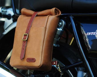 Full Grain Leather Motorcycle Mini Pannier Bag Compact Roll Top Bag For Bike | Messenger Bag | Shoulder Bag by Trip Machine Company
