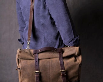 Full Grain Leather Outlaw Saddlebag | Luggage Pannier Bag | Shoulder Bag | with Mounting Straps and Rain Cover by Trip Machine Company