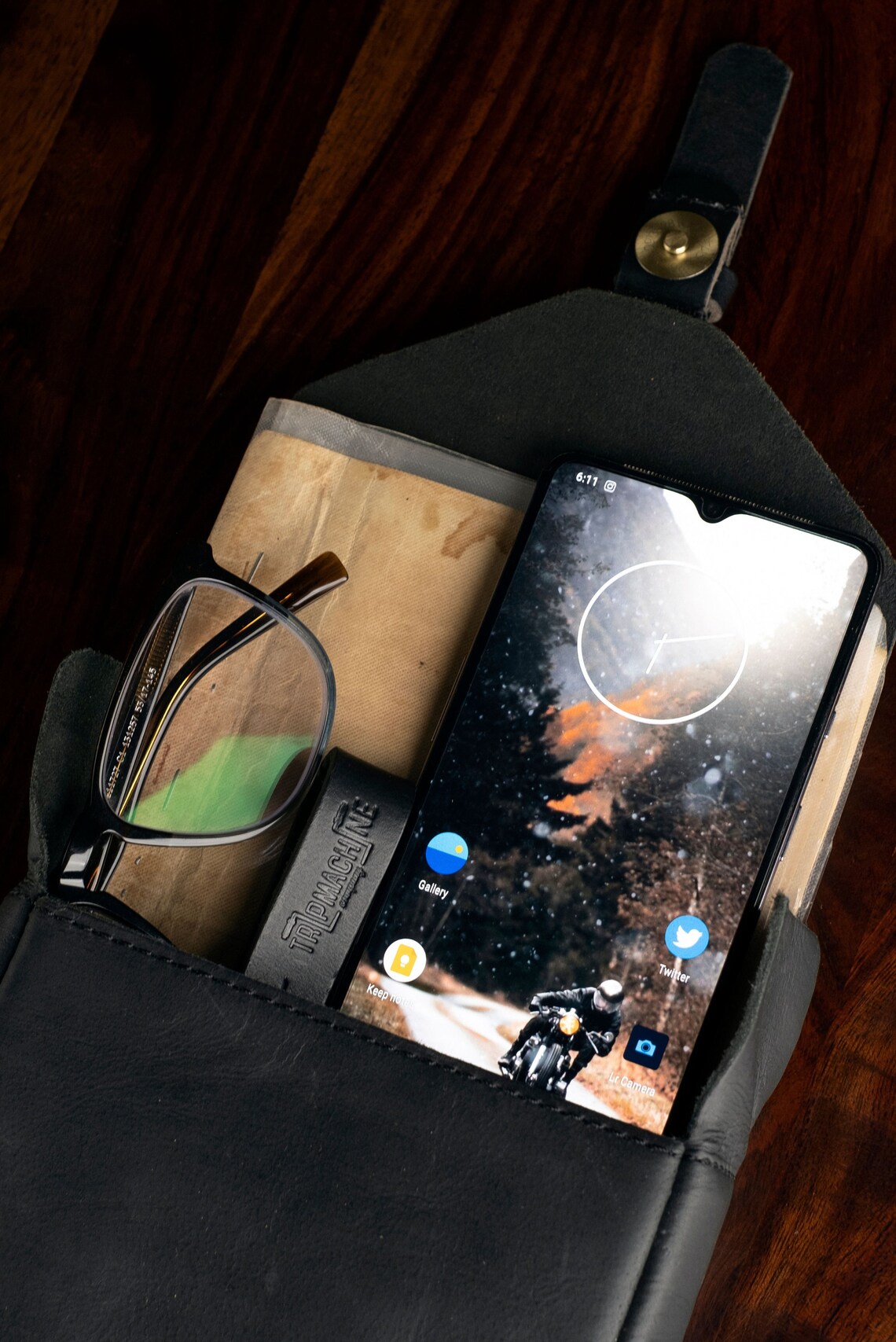 Leather Motorcycle Tank Pouch Matt Black Etsy