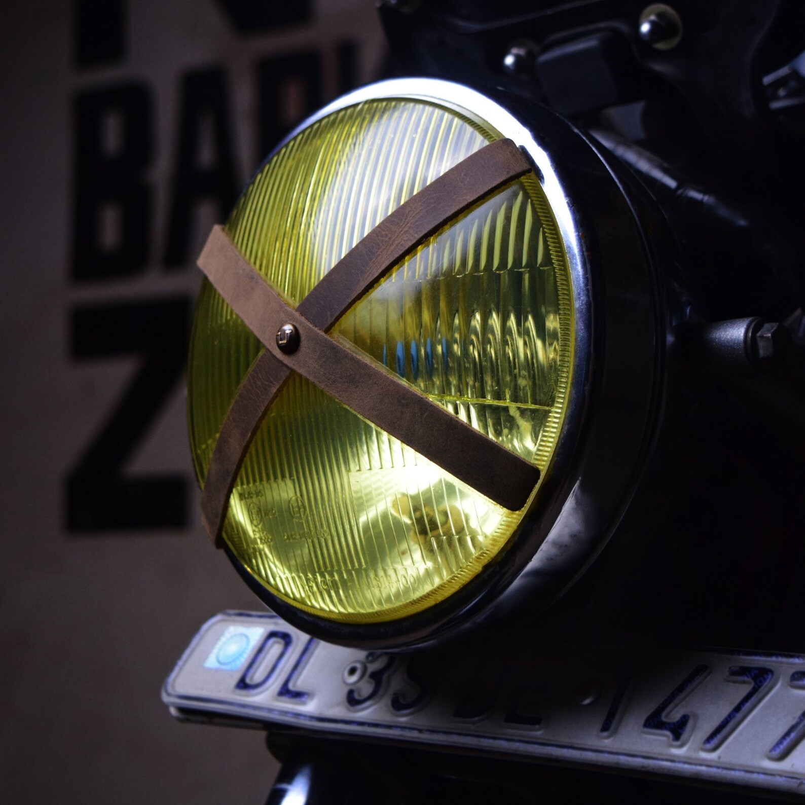 Cafe Racer Motorcycle Leather Headlight X Tape Tobacco Brown Etsy