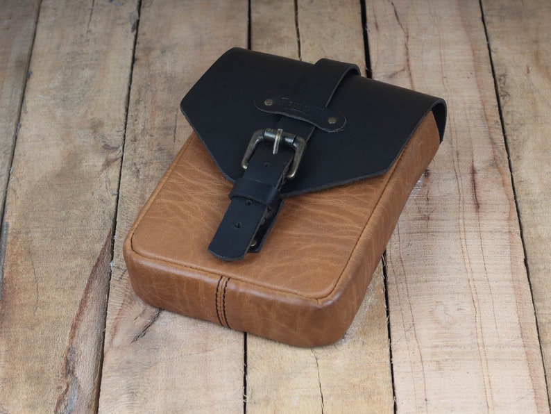 Leather Motorcycle Tank Pouch Vintage Tan Etsy