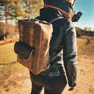 Personalised Premium Leather Eastwood Backpack, Motorcycle Saddlebag, Tail bag With Laptop Sleeve, Mounts & Rain Cover by Trip Machine