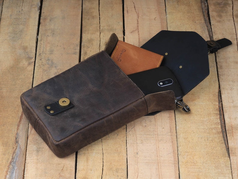 Leather Motorcycle Tank Pouch Tobacco Brown Etsy